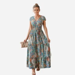 Women's Paisley Print V-Neck Maxi Dress - Cupshe -Cupshe GUEST 941bf9ac 9ad2 49a7 8a10 f45801107976