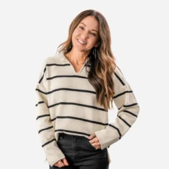 Women's Striped V-Neck Collar Sweater - Cupshe -Cupshe GUEST 9494ab57 7eac 4c29 a248 bbee8012f177