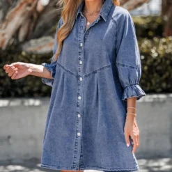 Women's Denim Button-Front Ruffled Mini Dress - Cupshe -Cupshe GUEST 95d8a801 7eeb 449a 95aa 11e991b5e88f