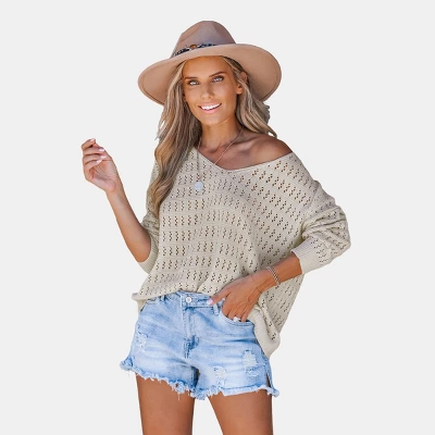Women's Crochet V-Neck Sweater - Cupshe 10 Women's Crochet V-Neck Sweater - Cupshe - Image 8