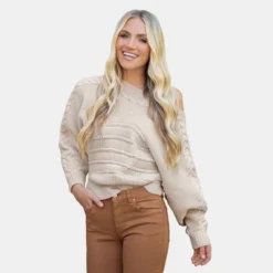 Women's Toasty Crochet Knit Drop Shoulder Sweater - Cupshe -Cupshe GUEST 984f1c20 6f3e 4ae4 88b8 6a158e00359d