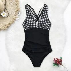 Women's Gingham One Piece Swimsuit Ruched Cross Back Vintage Swimwear Bathing Suits -Cupshe -Cupshe GUEST 98798aba f8cc 4f65 85c4 a8de9d937cf1