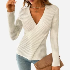 Women's Ribbed Surplice Wrap Sweater - Cupshe -Cupshe GUEST 9a65bbe1 2759 4867 af84 6600f690cd30
