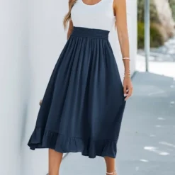 Women's Midnight Blue Ruffled Midi Dress - Cupshe -Cupshe GUEST 9ae0532e a577 49bb b6ec 430bddba0fa5