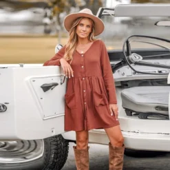 Women's Button-Front Long Sleeve Mini Dress - Cupshe -Cupshe GUEST 9b4f70d0 e8d9 42f1 8ddb 0ff201c0dd82