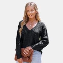 Women's Pointelle Knit V-Neck Sweater - Cupshe -Cupshe GUEST 9bbf4b20 9b2e 4e48 a3c9 1ff4e1e79678