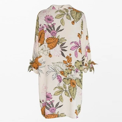 Women's Long Sleeve Floral Buttoned Shirt Dress- Cupshe -Orange/White 4 Women's Long Sleeve Floral Buttoned Shirt Dress- Cupshe -Orange/White - Image 2