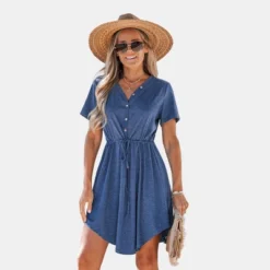 Women's Drawstring V-Neck Mini Dress - Cupshe -Cupshe GUEST 9bcd8108 67ad 455b a154 a68bb815f358