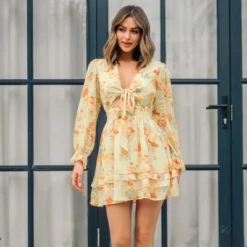 Women's V Neck Floral Cutout Mini Dress - Cupshe