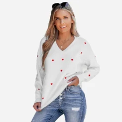 Women's Embroidered Heart V-Neck Sweater - Cupshe -Cupshe GUEST a2fa153c 271f 43de ab2e 70492723fea2