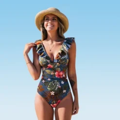 Women's Floral Ruffled Lace Up One Piece Swimsuit - Cupshe -Cupshe GUEST a30926bb 57c4 4f2d 8506 4454d1354a2c