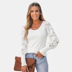 Women's Floral Lace Bishop Sleeve Fitted Sweater - Cupshe 13 Women's Floral Lace Bishop Sleeve Fitted Sweater - Cupshe -Cupshe GUEST a3acaa65 2c8d 477f 86e9 a14ce865ab60