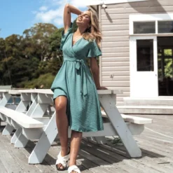 Women's Belted Flare Sleeve Midi Dress - Cupshe -Cupshe GUEST a3eaf6f4 d8b8 4db1 87a8 965a620d921f