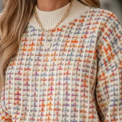 Women's Rainbow Stitching Drop Sleeve Cropped Sweater - Cupshe