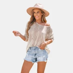 Women's Cutout Textured Knit Drop Sleeve Sweater - Cupshe -Cupshe GUEST a5e87bab 7704 4c30 9d85 324eec53ea23