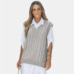 Women's Cable Knit V Neck Sweater Vest - Cupshe -Cupshe GUEST a818bb3a 3fd3 49ef bdbd 79f6d5a0f13b