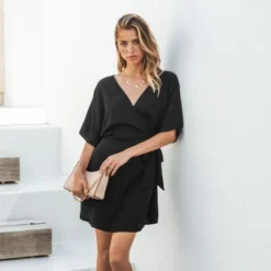 Women's Black Belted Wrap Romper - Cupshe -Cupshe GUEST a89b783a 59e9 45b5 b4a8 95e95b191348