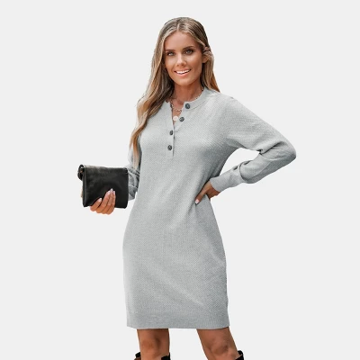 Women's Charcoal Half-Button Midi Sweater Dress - Cupshe 8 Women's Charcoal Half-Button Midi Sweater Dress - Cupshe - Image 6