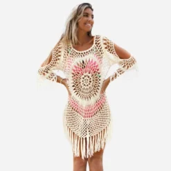 Women's Floral Crochet With Fringe Trim Cover Up Above Knee Length Beachwear- Cupshe -Cupshe GUEST aa4f7b89 bf86 40ae 9c74 574c7e7885ba