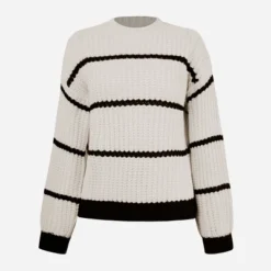 Women's Striped Mock Neck Chunky Knit Sweater - Cupshe -Cupshe GUEST aa6ac654 be1c 4349 aa9f e8c8e9a4b3db