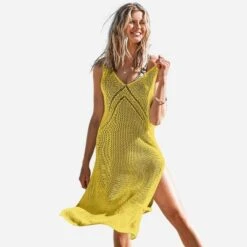 Women's Hollow Out Sleeveless V Neck Knee Length Cover Up - Cupshe -Cupshe GUEST ac99395f 7299 4c8d b104 f565422a4b65