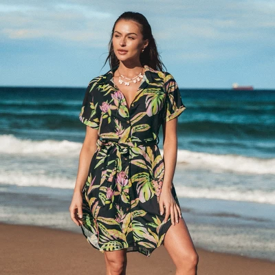 Women's Tropical Leaf Shirt Collar Dress - Cupshe 4 Women's Tropical Leaf Shirt Collar Dress - Cupshe - Image 2
