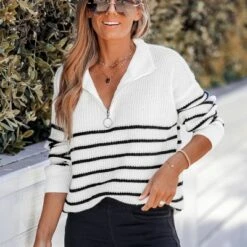Women's Striped Drop Sleeve Sweater - Cupshe -Cupshe GUEST b192b269 42ad 4f47 9fc8 f446c61bb47e