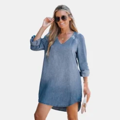 Women's Stonewash Denim V-Neck Mini Dress - Cupshe -Cupshe GUEST b2d8ed8b 8dd7 470d 916a 999d06b1b812