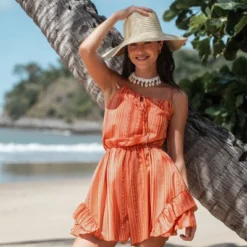 Women's Striped Tie Front Ruffled Romper -Cupshe -Cupshe GUEST b306fb78 e987 4ebf a28a f4371765cc23