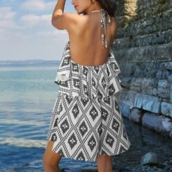 Women's Geo Print Flounce Halter Romper - Cupshe -Cupshe GUEST b458c1cc 267d 4aaf b306 6c01e3b374a4