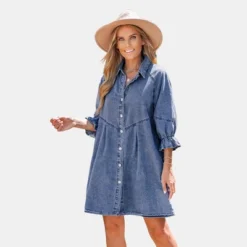 Women's Denim Button-Front Ruffled Mini Dress - Cupshe -Cupshe GUEST b55da0b8 dd36 4507 a8e6 81dd2fdcba0c