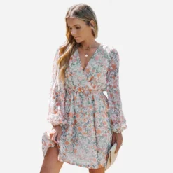 Women's Floral Long Peasant Sleeve Chiffon A-Line Mini Dress - Cupshe -Cupshe GUEST b6a8c677 a8ed 4da0 889f 01975d15171c