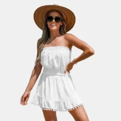 Women's Smocked Pom Pom Tube Cover-Up Dress - Cupshe -Cupshe GUEST b7189898 f236 4490 950a 29fe36f7ce9f