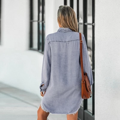Women's Single One Frayed Denim Shirt -Cupshe 5 Women's Single One Frayed Denim Shirt -Cupshe - Image 3