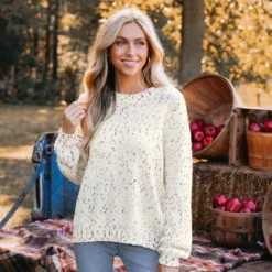 Women's Rainbow Pom Pom Drop Sleeve Sweater - Cupshe -Cupshe GUEST b80e2b03 0e68 4952 b72b 4770c3973e40