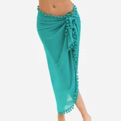 Women's Pom Pom Trim Tie Side Cover-Up Sarong - Cupshe -Cupshe GUEST b80fed3a 1ce1 4db1 a9bf 30ff0ecfb095