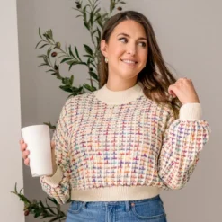 Women's Rainbow Stitching Drop Sleeve Cropped Sweater - Cupshe -Cupshe GUEST b88d2491 292d 488f 84c9 7e6f73059ddb