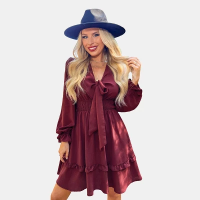 Women's Autumn Air Bow Tiered Ruffled Mini - Cupshe 7 Women's Autumn Air Bow Tiered Ruffled Mini - Cupshe - Image 5