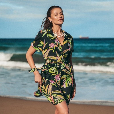 Women's Tropical Leaf Shirt Collar Dress - Cupshe 6 Women's Tropical Leaf Shirt Collar Dress - Cupshe - Image 4