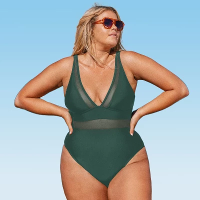Women's Plus Size V Neck Mesh Sheer One Piece Swimsuit -Cupshe 11 Women's Plus Size V Neck Mesh Sheer One Piece Swimsuit -Cupshe - Image 9