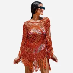 Women's Floral Crochet With Fringe Trim Cover Up Above Knee Length Beachwear- Cupshe -Cupshe GUEST bd1a69d9 a26a 4d53 afe9 b79ca0b40b86