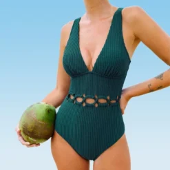 Women's Cutout Ribbed One Piece Swimsuit -Cupshe -Cupshe GUEST bd525a85 7467 4b31 af5e bf3577001f4d