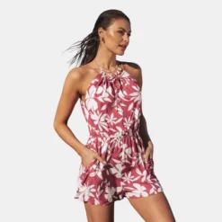 Women's Floral Print Drawstring Collar Romper - Cupshe -Cupshe GUEST bd76e377 4d6b 4159 a80d a7b9b86a8336