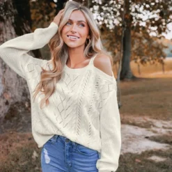 Women's Cutout Cable Knit One-Shoulder Sweater - Cupshe -Cupshe GUEST bde589c5 e10f 4776 877d 78e06817d46e