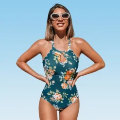 Women's Floral Scalloped Crisscross One Piece Swimsuit - Cupshe -Cupshe GUEST beb02323 3ffe 46d7 a3ea c93fd034a3b5