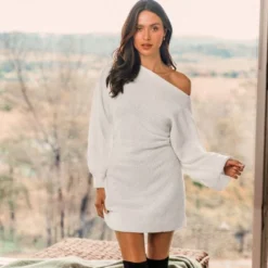 Women's Chunky Knit One-Shoulder Sweater Dress - Cupshe -Cupshe GUEST bfe23c22 bc45 4eec 92a8 e83d1a5708c7