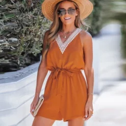 Women's Lace V-Neck Belted Romper - Cupshe 11 Women's Lace V-Neck Belted Romper - Cupshe -Cupshe GUEST c01a8c74 b1fe 48c1 a1b0 52ebde682482