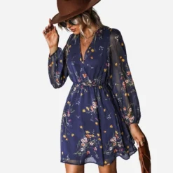 Women's Floral Long Peasant Sleeve Chiffon A-Line Mini Dress - Cupshe -Cupshe GUEST c054ab2c 7d1e 4cfe ad8f 857f31496ad4