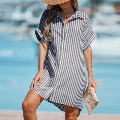 Women's Striped Mini Shirt Dress - Cupshe 4 Women's Striped Mini Shirt Dress - Cupshe - Image 2