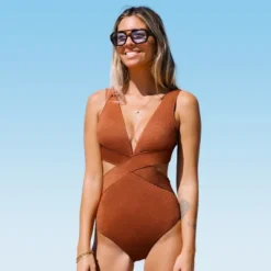 Women's Metallic Plunge Cutout One Piece Swimsuit - Cupshe -Cupshe GUEST c25e772d 78f7 4251 b26b fd7b98e97917